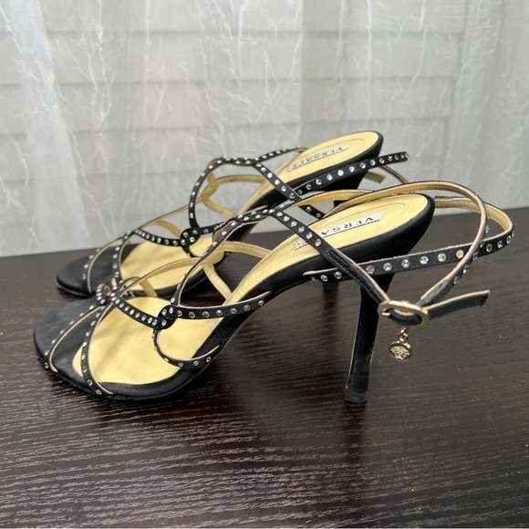 Versace Black rhinestone embellished heels 38/7 - Picture 7 of 12